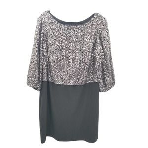 Jessica howard sequin blousan dress womens plus size 24w 24 black silver short